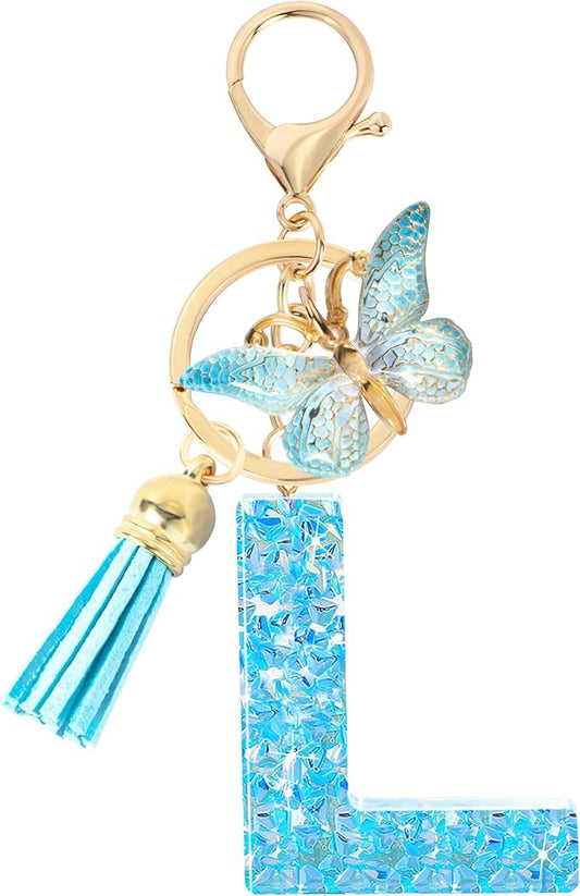 Initial letter Keychains for Women Girls Tassel Butterfly Cute Keychain for Wallet Backpack charm