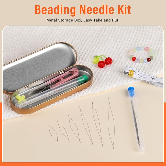 GarfxG Beading Needles Set 39 pcs 3 Type Including Collapsible Big Eye & Straight & Twisted Beading Needles with Storage Box for Jewelry Making