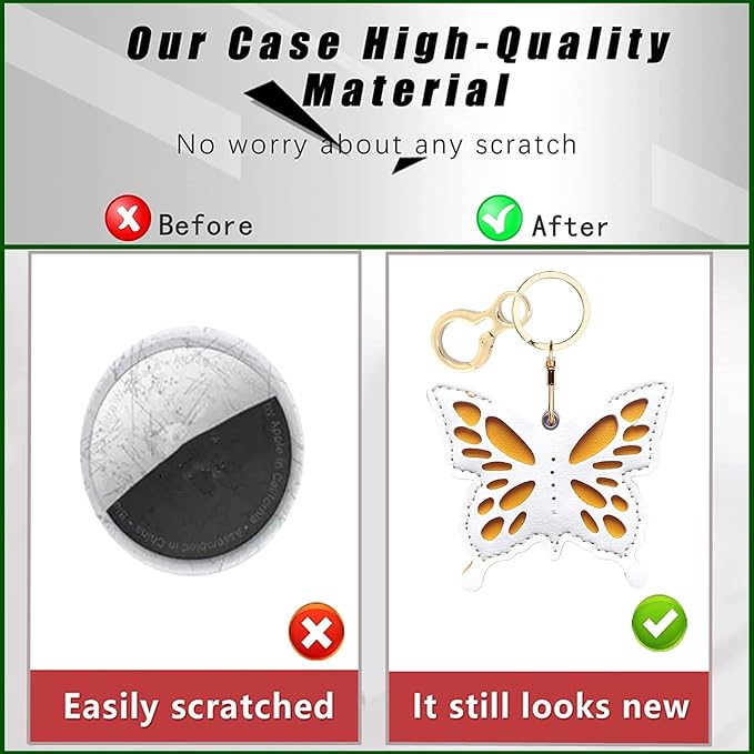 Leather Keychain Holder Case Compatible with AirTag,Cute Protective Apple Air Tag Cover with Keychain Ring,Anti-Scratch Finder GPS Tracker Case for Wallet Keys,Bag,Pets(White Butterfly)
