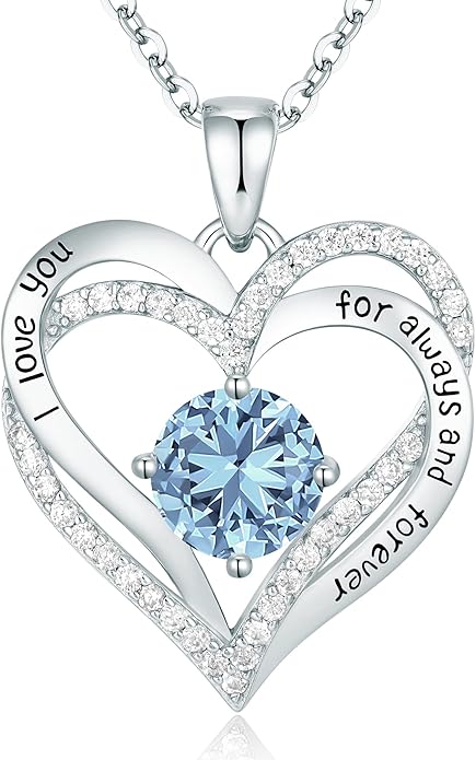 CDE Forever Love Heart Necklaces for Women, Wedding Anniversary, Birthday Mothers Day Christmas Day Gifts for Mom, Mother, Wife, friend, S925 Silver Jewelry with Birthstone Pendant