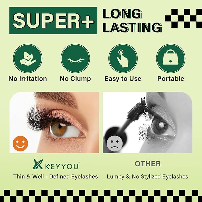 KEYYOU Lash Bond and Seal Black Bond and Seal Lash Glue 10ML Lash Cluster Glue Mascara for Long Lasting WaterProof Lash Extension Black-5ml+5ml