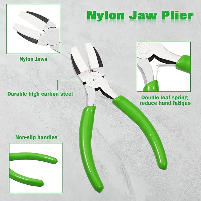 5 Inches Double Nylon Jaw Pliers Flat Nose Pliers for Jewelry Making with 2 Replacement Nylon Jaws Parallel Plier Soft Jaw Plier Jewelry Making Tools for Beading Wire Shaping DIY Hobby