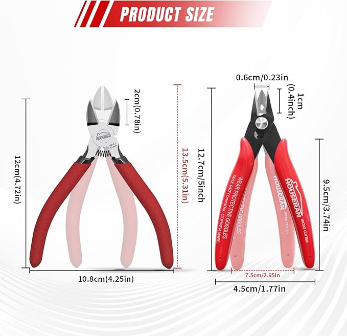 5 Inch Micro Flush Cutter & Side Cutting Pliers,2-Piece Wire Cutters Set, Spring Loaded Diagonal Wire Snips for Jewelry Making, Crafting, Zip Ties, Electronics