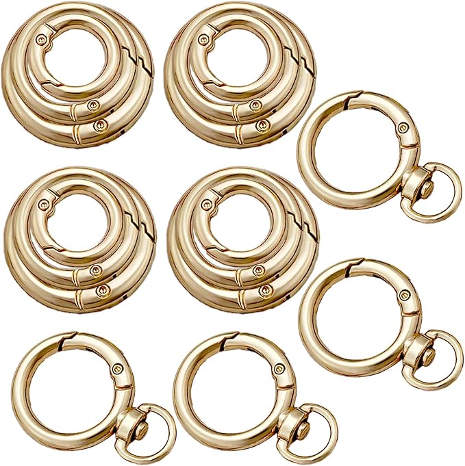 16PCS Metal Spring O Ring Set, Mixed Sizes Round Carabiner Keychain Snap Hooks for Key Rings, Bags, Dog Tags, Buckle, Paracord, Lanyards, and DIY Repair Crafts (Gold)