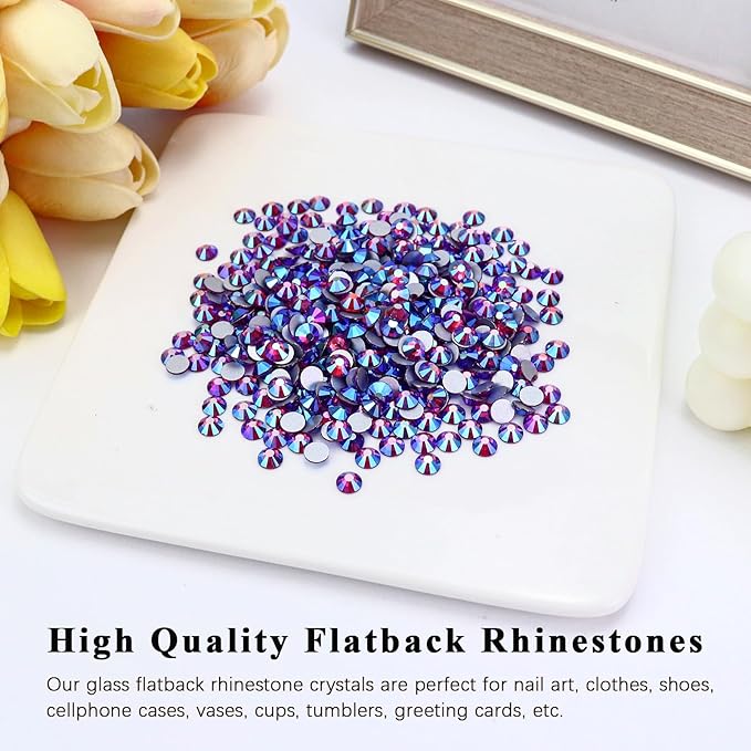 Flatback Crystal Rhinestones Round Gems for Nail Art and Craft Clothes Glue Fix, Fucshia AB (1.5-1.7mm) SS4/1440PCS