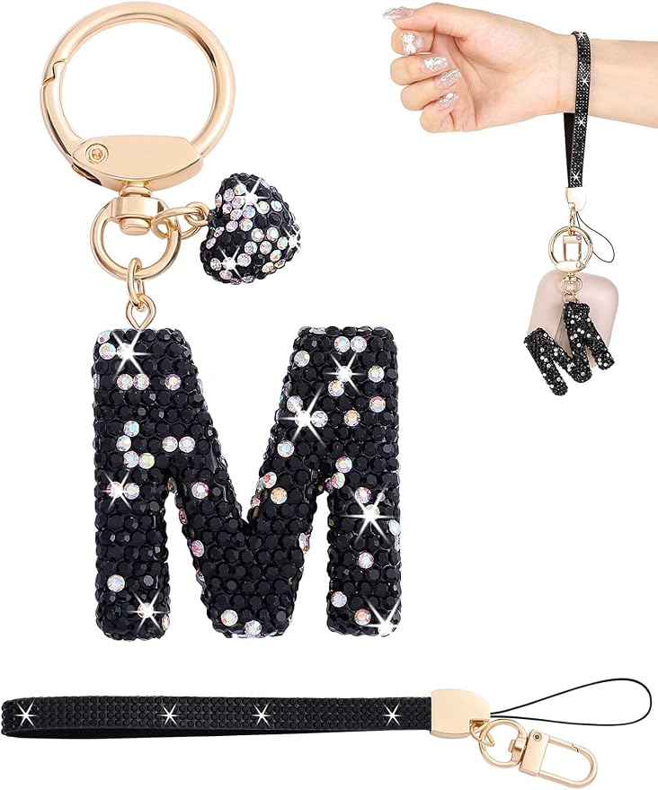 Initial Keychain for Women Girls,Bling Letter Key chain Initial with Heart,Pink Keychain Charms for Backpack Handbag