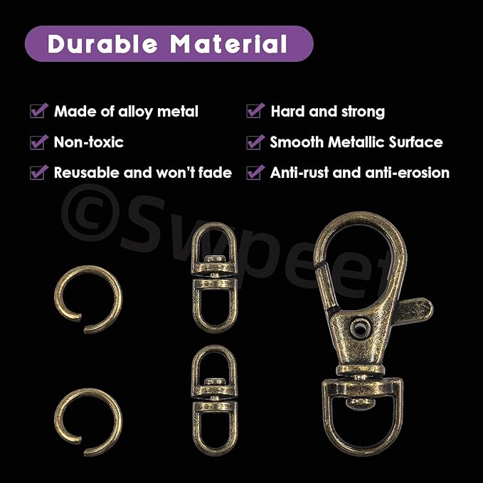 Swpeet Assorted 150Pcs Bronze Keychain Making Kit, 50Pcs Swivel Lobster Claw Clasps, 50Pcs Rotating 8-Shaped Buckle Claw Clasp, 50Pcs Jump Ring, Swivel Trigger Hook, Swivel Clasps Lanyard Snap Hook