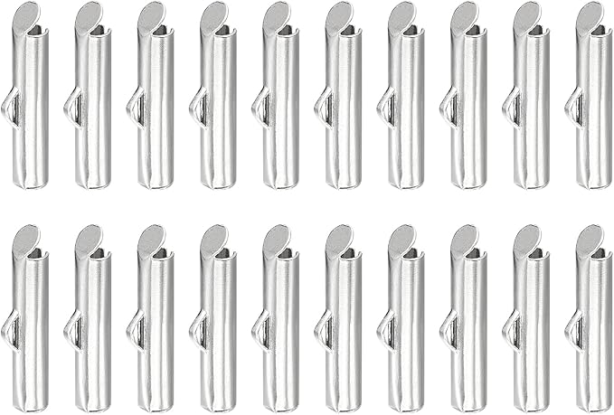 uxcell 100Pcs Slide on End Clasps, 16mm Tube Ball Bead Slider Crimp Ends for Multi-Strand DIY Craft Making, Silver White