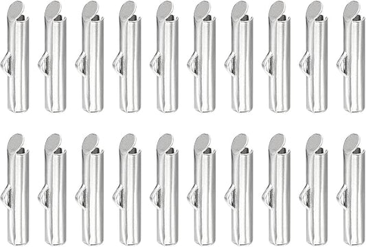 uxcell 100Pcs Slide on End Clasps, 16mm Tube Ball Bead Slider Crimp Ends for Multi-Strand DIY Craft Making, Silver White