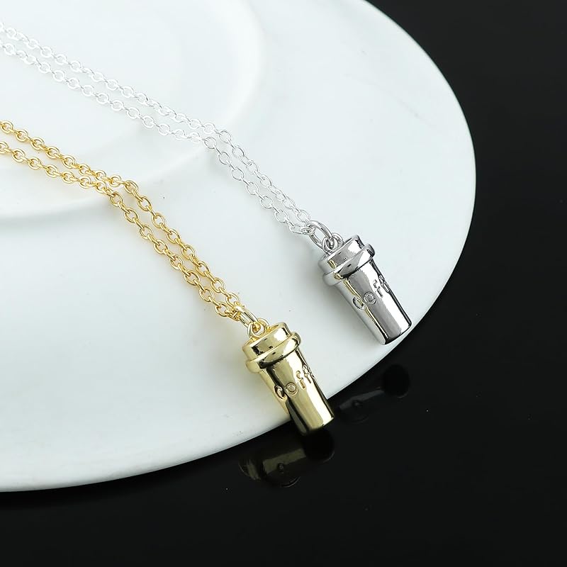 JOR Coffee Mug Charm Pendant Necklace, Coffee Lover Charm, Women Jewelry, Dainty Gold & Silver Plated Combo Chain 18 inch (Pack of 2)