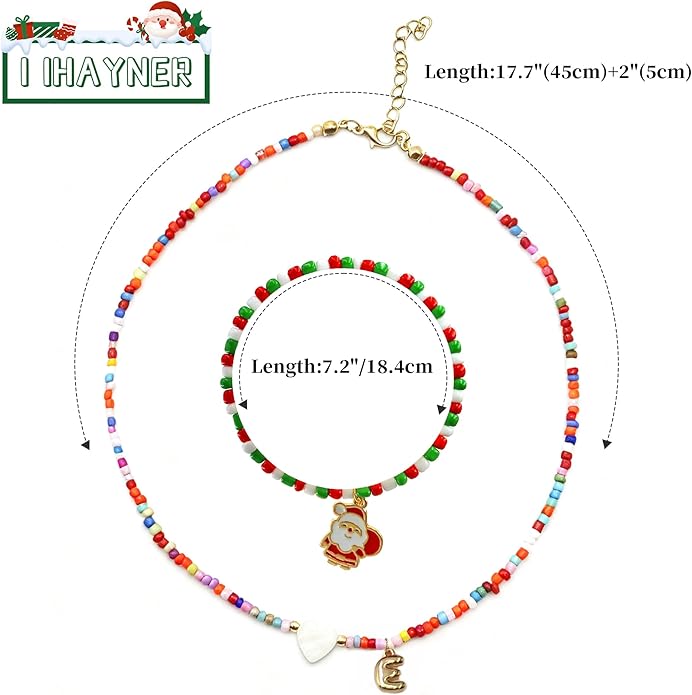 I IHAYNER Colorful Beaded Initial Necklace and Bracelet Set for Girls Personalized Letter Jewelry Gifts Trendy Choker Necklace Matching Bracelet Birthday Friendship Gift
