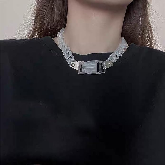 YERTTER Gothic Hip Hop Grunge Statement Transparent Acrylic Chunky Chain Buckle Neck Collar Jewelry Choker Bracelet for Men and Women
