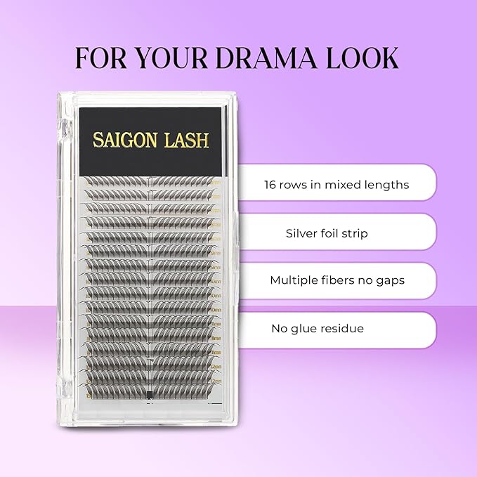 SAIGON LASH Foxy Effect Promade Fans – Wispy Volume Lashes, CC Curl 0.07, 6–13mm Mixed Length, Handmade Loose Lash Extensions for Natural Lift (Dark chocolate-CC-0.07-6 - 13mm)