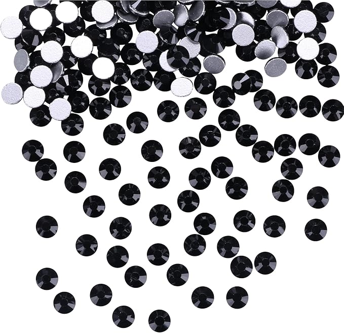 Jollin Glue Fix Crystal Flatback Rhinestones Glass Diamantes Gems for Crafting Nail Art Crafts Decorations Clothes Shoes 8.4mm (ss40 144pcs, Jet)