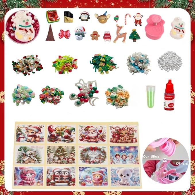 Advent Calendar 2025 Slime-Christmas Countdown Calendar - 24 Days of Surprises with DIY Slime Kit - Funny Christmas Slime Gifts Toy for Kids 4 5 6 7 8 9 10 11 12 Year Old Toddlers Girls Tweens