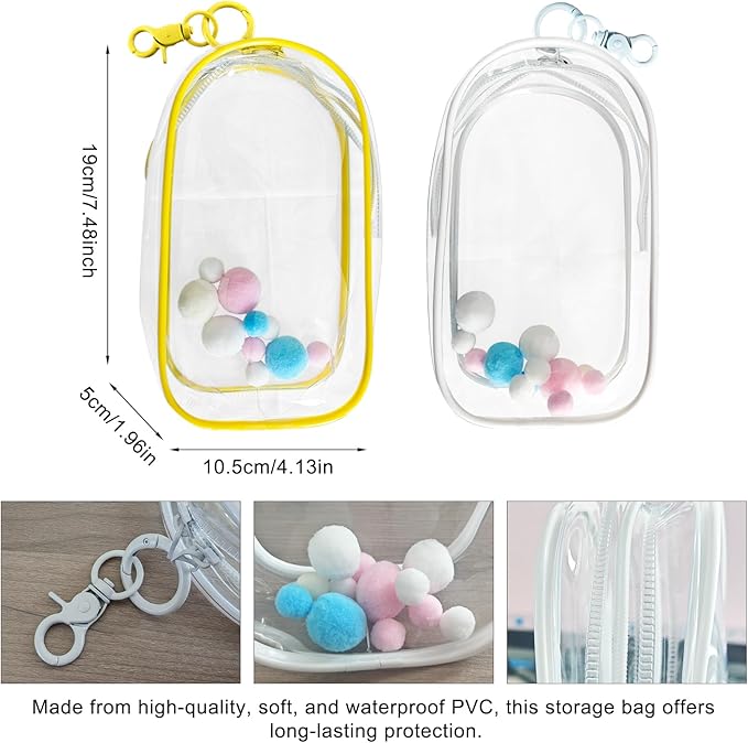 2-Pack Clear Figure Display Bag for 17cm Dolls – Doll Pouch with Keychain, Portable & Dustproof Carrying Case for Funs Collectibles