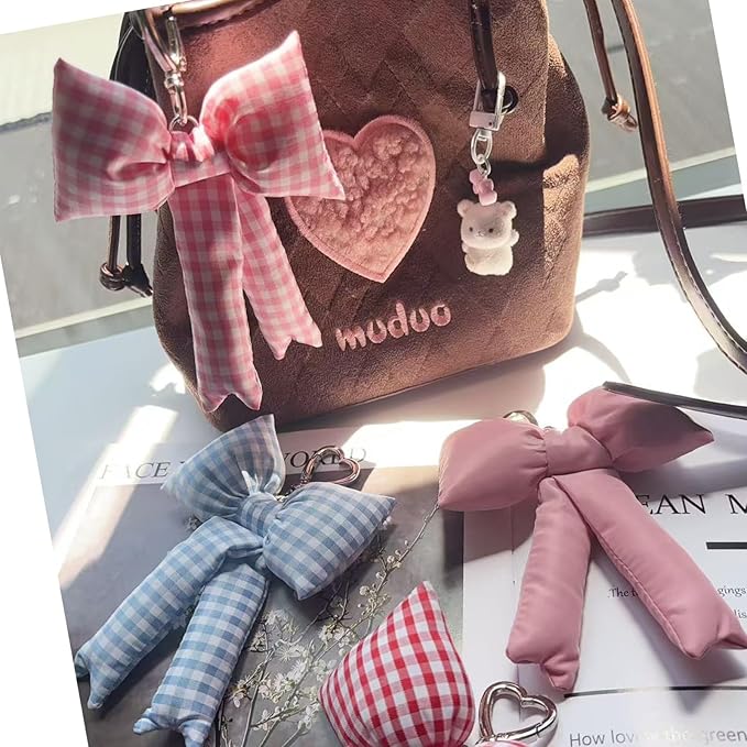 Pink Bow Keychain Bag Charms Y2K Bowknot Plaid Keychains Coquette Aesthetic Purse Handbag Backpacks Charms