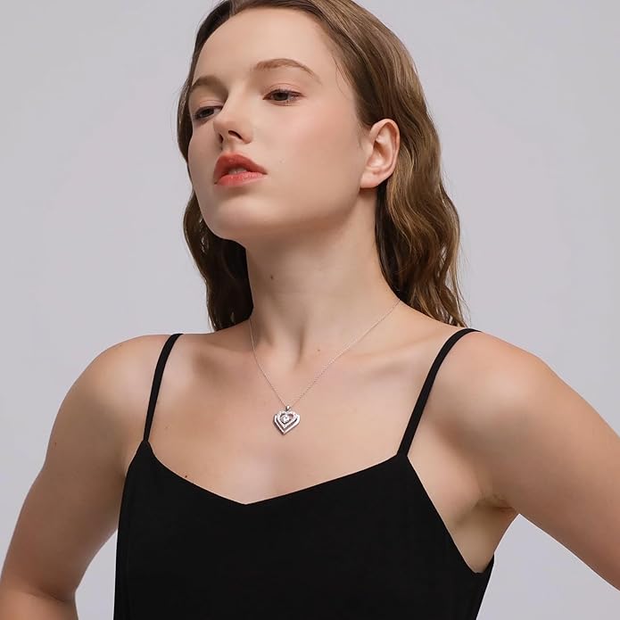 Moissanite Heart Necklaces for Women, Engraved 'I LOVE YOU' Gift for Women Girlfriend, Diamond Necklace for Women, 1-3 Carat Moissanite Necklace, Anniversary Valentines Birthday Gifts Present for Wife Women, Mom