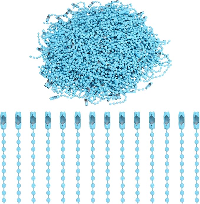 uxcell 220pcs Metal Ball Bead Chain, 100mm Long Bead Connector Clasp Dog Tag Hanging Chain for Key Chains Tags Craft Projects Jewelry Making, Light Blue