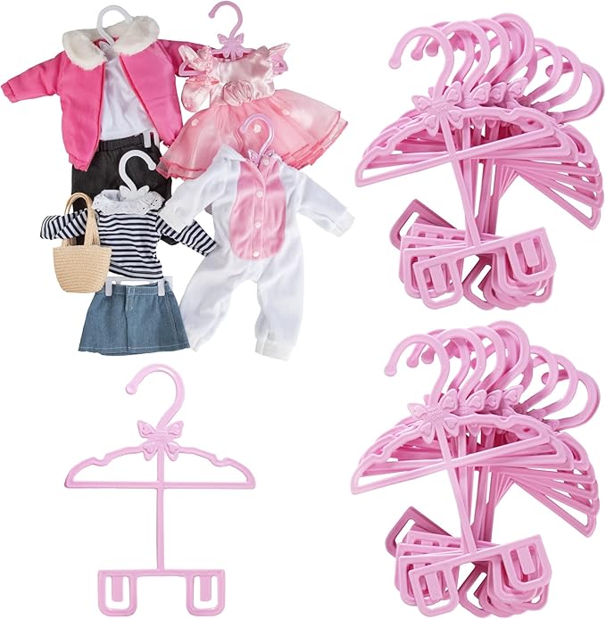 Pink Full-Outfit Hanger 24pk for American 18" Doll Clothes- Hold Your Tops & Bottoms Together Including Dresses, Pants, Shirts, Skirts, & Accessories- Perfect Girl Gift Set