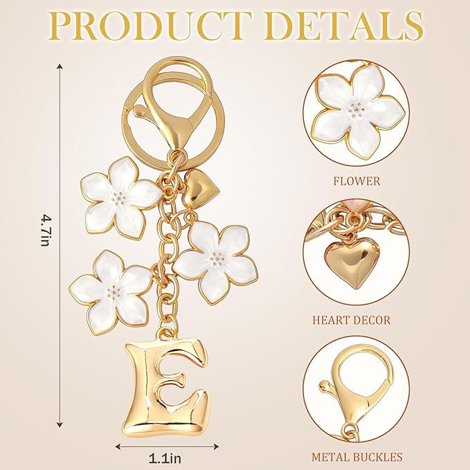 Snycler Bubble Initial Keychain Graceful Flower for bags car remote–A-Z Letter Charms for Women