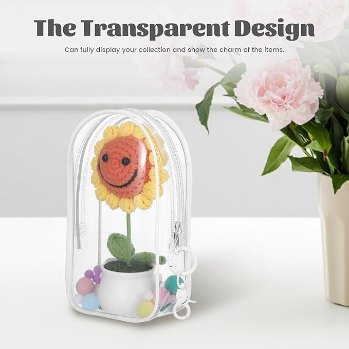 Clear Keychain Pouch, Keychain Figure Display Case for 17cm Doll, Waterproof Hanging Figure Display Bag with Keychains Mini Small Clear Makeup Zipper Pouches Bag for Dolls Collection