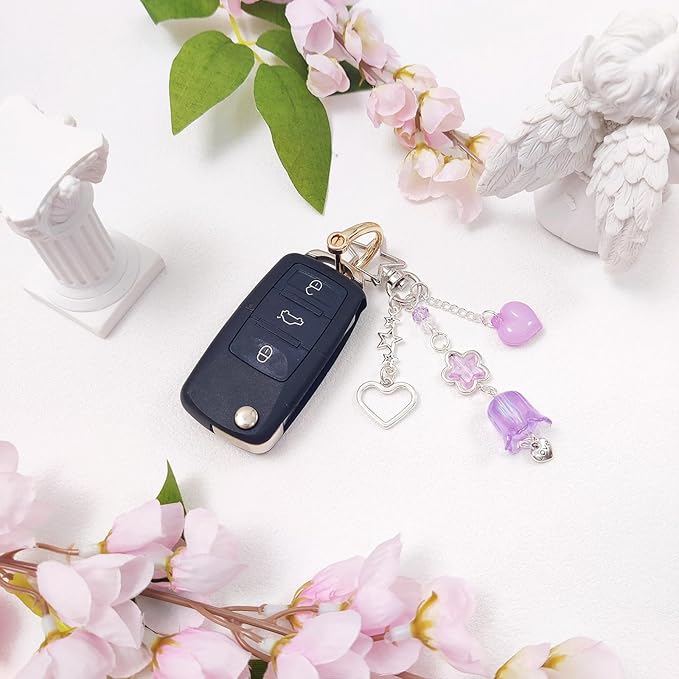 Y2K Aesthetic Keychains for Women Cute Flowers Star Cake Jellyfish Keychins Charms Kawaii Bag Purse Decor