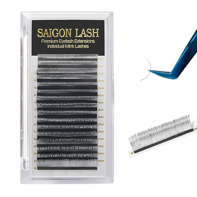 SAIGON LASH Eyelash Extensions, Mink Lash, Volume & Classic Lashes for Professionals, J/B/C/CC/D/L/M Curl, 4-15mm Length, Soft Korean PBT Fiber, 16 Rows Lash Tray (New Sliver-CC-0.07-8-15mm)