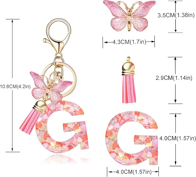 Fashion Alphabet Initial Letter Keychain Tassel Butterfly Pendant Key Ring for Purse Handbags Women Girl