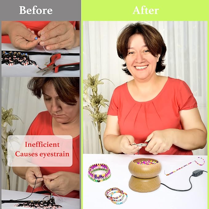 Xmada Electric Bead Spinner - Clay Bead Spinner with 2PC Beading Needles and Seed Beads, Waist Beads Kit, Bead Spinner for Jewelry Making, Electric | Speed Adjustment Beading Tools (Original)