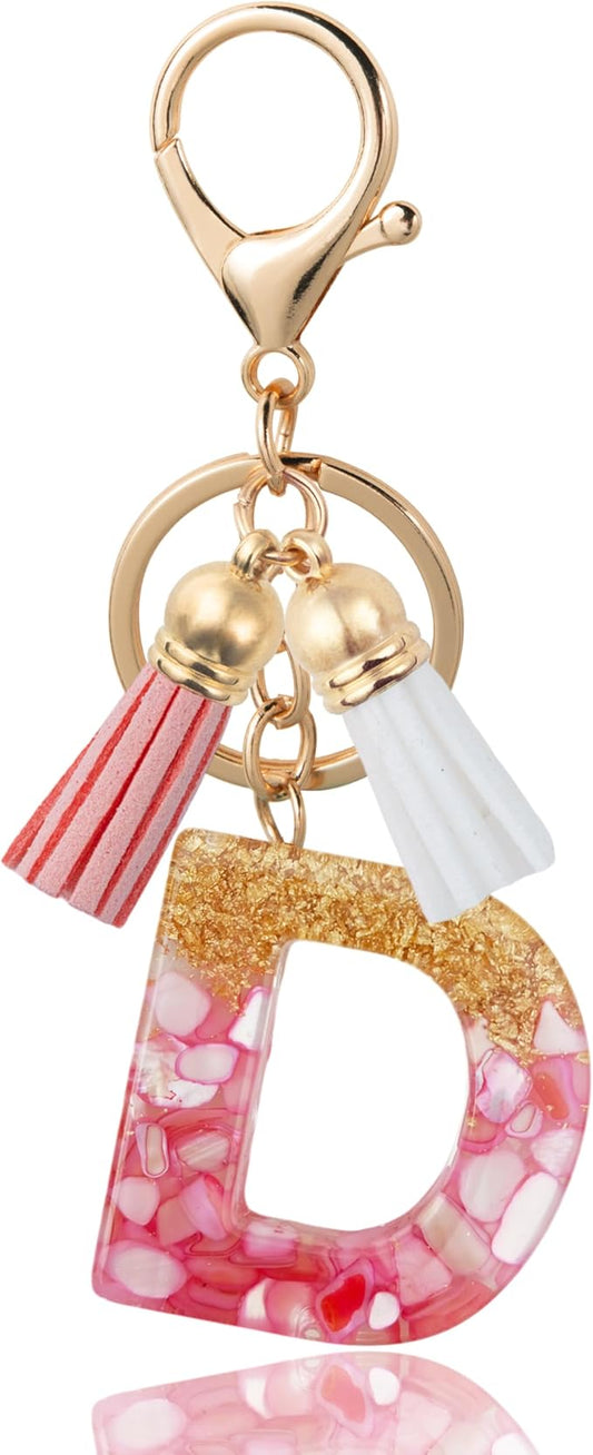 Initial Letter Keychain Cute Resin with 2 PU Tassel, Letter Keychain for Backpack Charms, Initial Keychains for Women