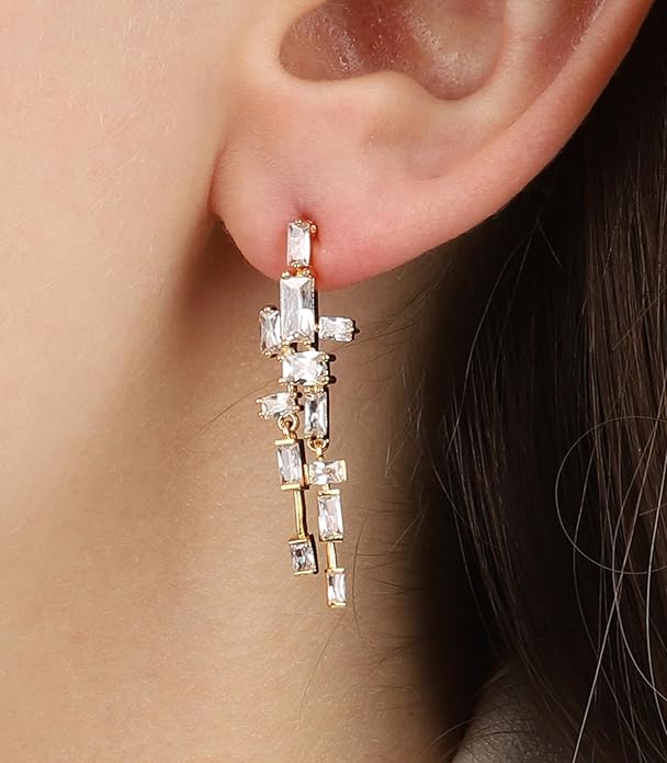 OZEL 14K Gold & Silver Plated Paperclip Chain Earrings with Cubic Zirconia – Dangle, Hoop, Huggie, Stud Styles – Women’s Fashion Jewelry Gift