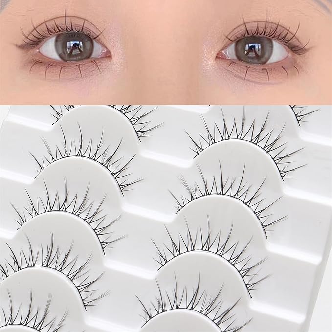 outopen Manga Lashes Natural Look Wispy Fluffy Asian Cosplay Eyelashes Spiky Japanese Anime Lashes 3D Short Fake Eyelash 10 Pairs Pack (D-Asian Style|10-12MM)