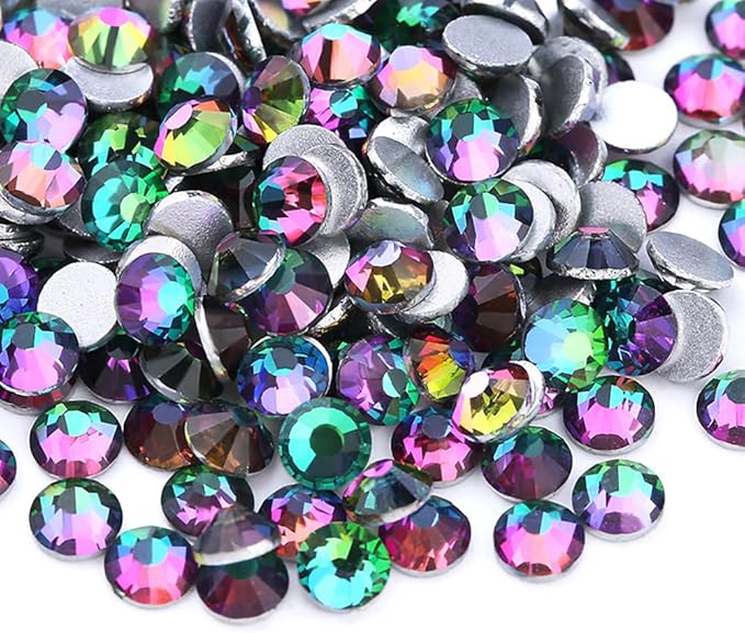 Glue Fix Crystal Flatback Rhinestones Glass Diamantes Gems for Crafting Nail Art Crafts Decorations Clothes Shoes 2.4mm (ss8 2880pcs, Green Volcano)