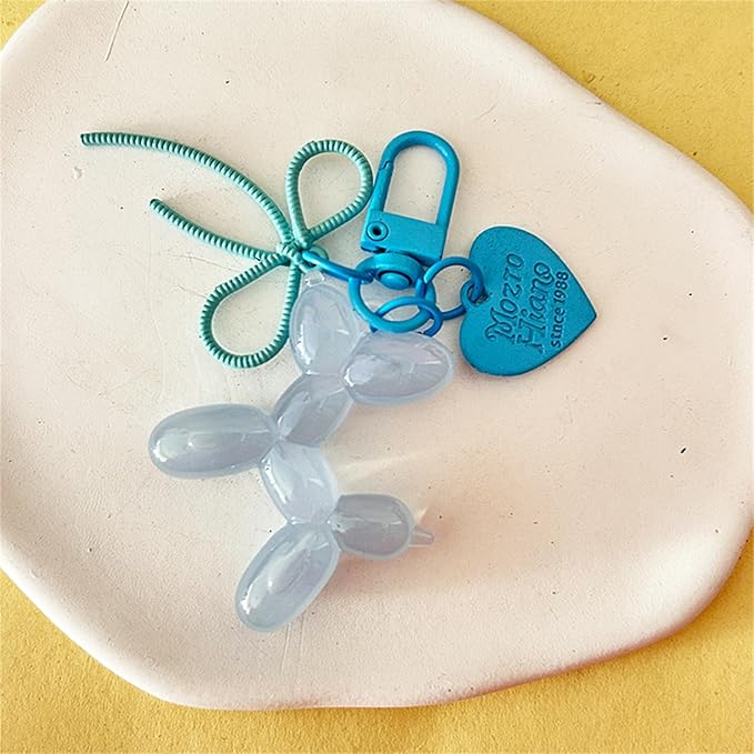 Dreuyet 2Pcs Jelly Balloon Dog Keychains Kawaii Cute Bag Purse Charms Key Chain with Bow Y2K Aesthetic Accessories