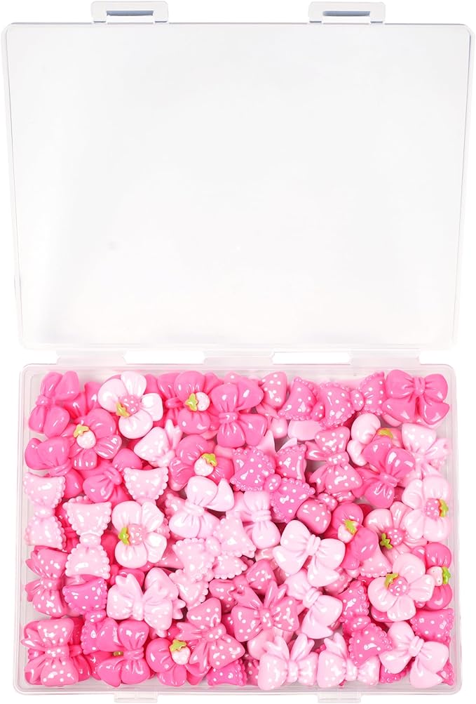 Resin Charms Slime Charms 50Pcs Pink Resin Bow Embellishments Bulk Mixed Ornament Decorations Accessories
