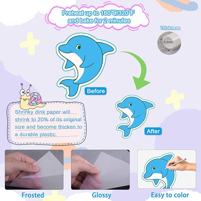 chfine Heat Shrink Plastic Sheets Keychain Kit, 188Pcs Shrinky Dink Sheets Shrinky Dink Paper Shrink Art Kits for Kids Including 20Pcs Shrink Paper Sheets, Hole Punch, Pencils, Keychains for Crafts