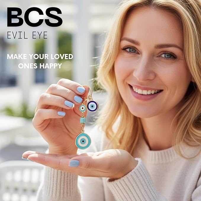 BCS Evil Eye Keychain Bag Charm - Good Luck & Protection Amulet - Car Keyring Purse Accessories for Women