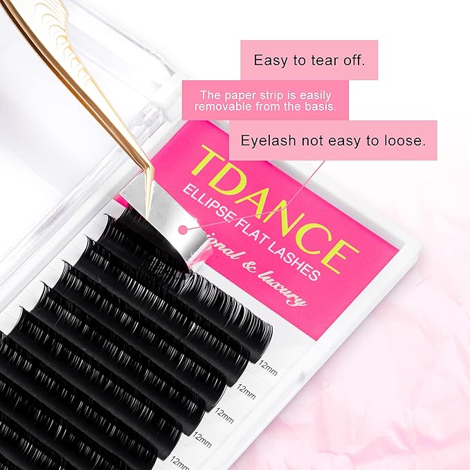 TDANCE Classic Lash Extensions Flat Lashes Eyelash Extensions 0.2mm D Curl Ellipse Eyelash Extensions 15mm Mixed Black Matte Individual Lashes Salon Use(Flat,D-0.2,15mm)