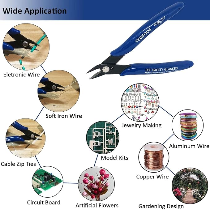 Flush Wire Cutters, 10PACK Flush Cut Pliers, Side Cutters, Diagonal Side Cutting pliers, Wire Snips, Nippers, Small Wire Cutters for jewelry making crafts