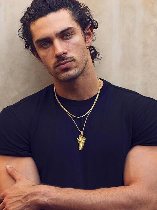 Bestyle Sneaker Shoe Necklace for Men, Chunky Vintage Black Gold Shoe Pendant Cool Cute Sport Jewelry for Brother Husband