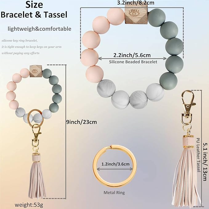 BIHRTC Key Ring Bracelet Car Keychain Holder Wristlet Silicone Women Beaded Bangle Chains