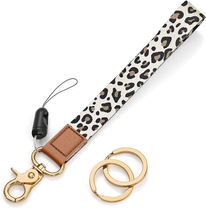 Cool Leopard Wristlet Keychain, Wrist Lanyard Key Chain For Women Men Car Keys Id Holder Card Phone Wallet Camera