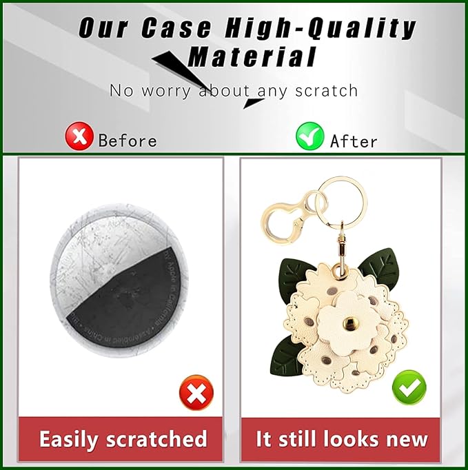 Leather Keychain Holder Case Compatible with AirTag,Cute Protective Apple Air Tag Cover with Keychain Ring,Anti-Scratch Finder GPS Tracker Case for Wallet Keys,bag,pets(Figure 3)