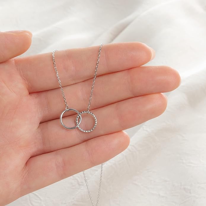 Suavell Best Friend Necklaces: Interlocking Circle Open Circle Ster Sterling Silver Chain Necklaces | Friendship Gifts, Birthday Gift Ideas