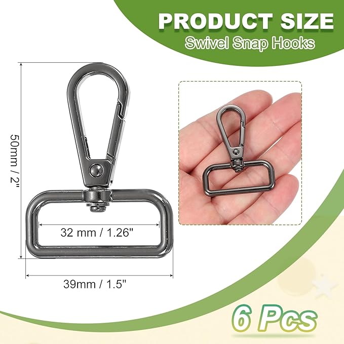Swivel Snap Hooks, Metal D Ring Keychain Lanyard Clip Hook Lobster Clasp Claw Push Gate Clip - Fitting for(Purse Making - Sewing - DIY Crafts) 6 Pcs & 1.25" & Graphite Black