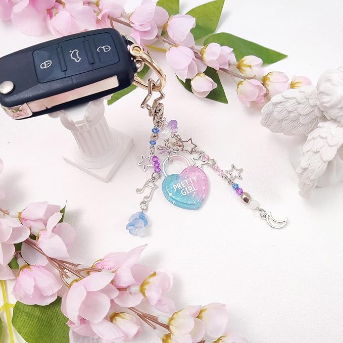 Y2K Aesthetic Keychains for Women Cute Flowers Star Cake Jellyfish Keychins Charms Kawaii Bag Purse Decor