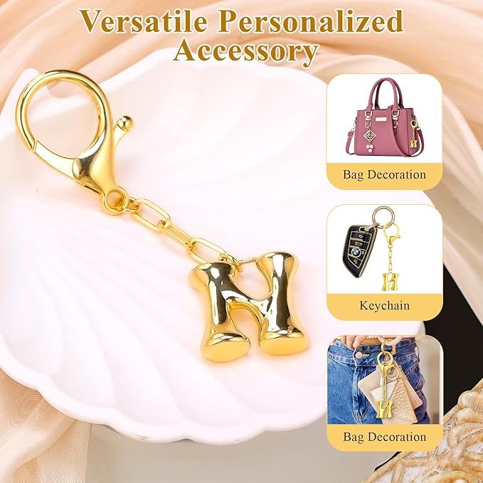 VICKHU Gold Plated Bubble Initial Letter Cute Keychain for Women Car Key Purse Decorative Keyring Handbag Charms Fashion