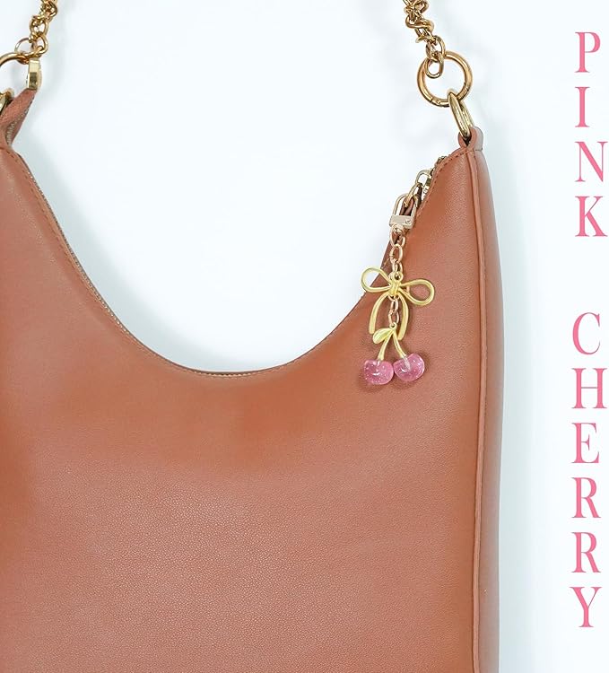 Tiny Cherry Keychain Cute Red Black Pink Cherry Key Chain for Women Glitter Small Bag Charms Car Keys Accessories