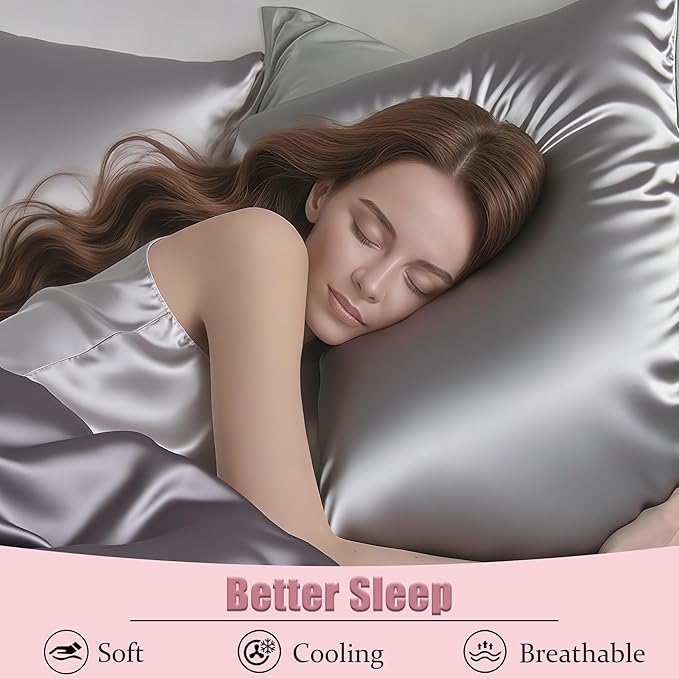 Mulberry Silk Body Pillow Pillowcase with Zipper, Ultra Smooth Soft Breathable Cooling Pillow Cases for Hot Sleepers, Silk Satin Body Pillow Cover for Hair and Skin (Silver Grey, 20×54 Inches, 1 Pack)